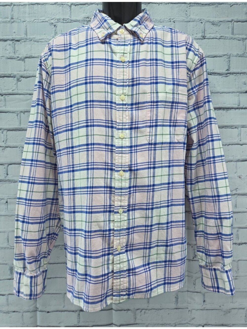 Vineyard Vines Mens Plaid Button-Down Shirt XL Cotton-Linen Green/Blue/Pink